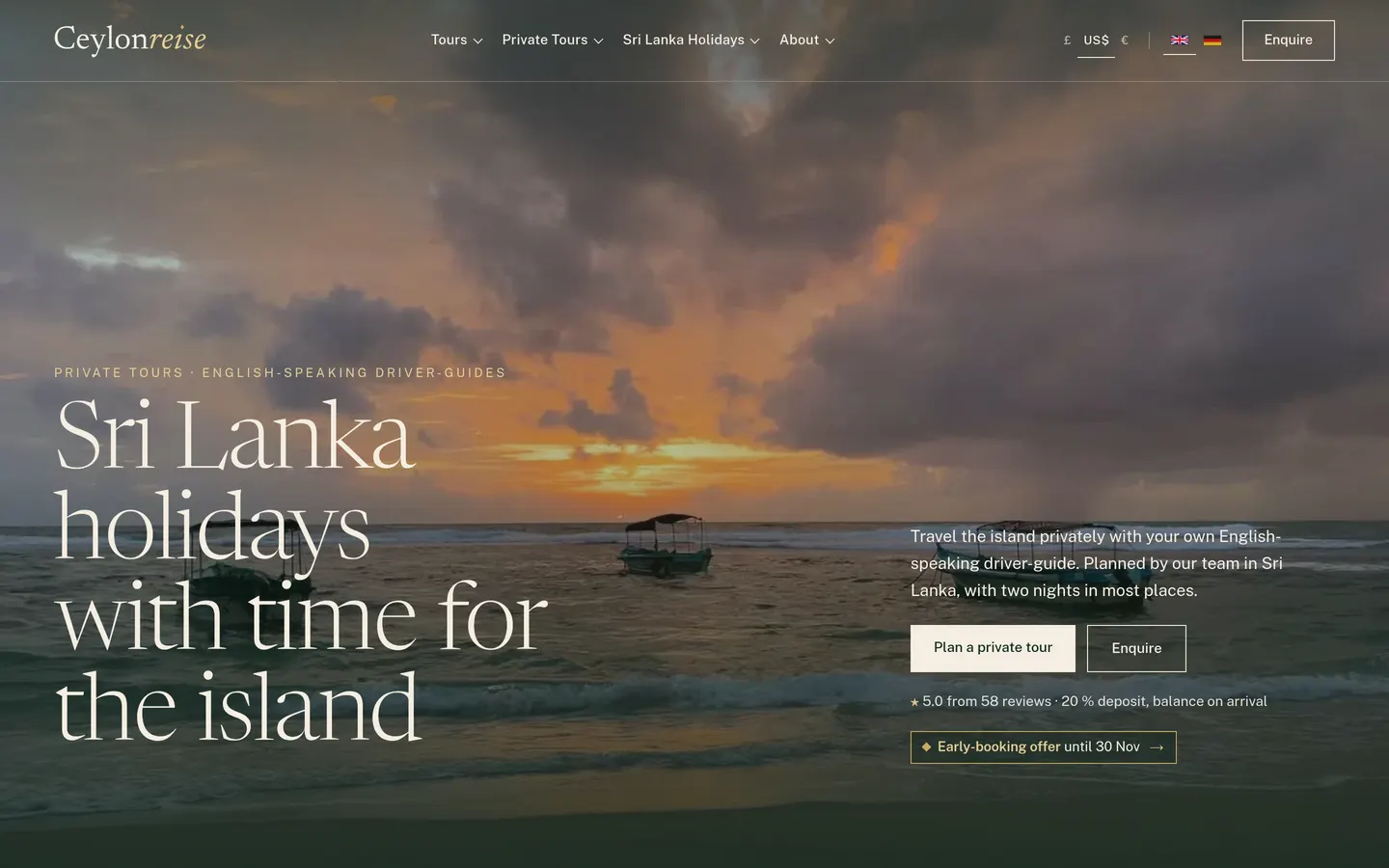 Homepage of Ceylonreise, Sri Lanka